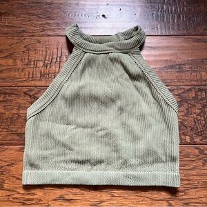 Olive Green Ribbed Halter Top